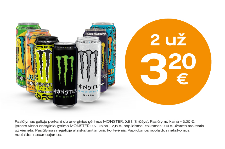 Energiniai gėrimai MONSTER 2 už 3.20 Eur!