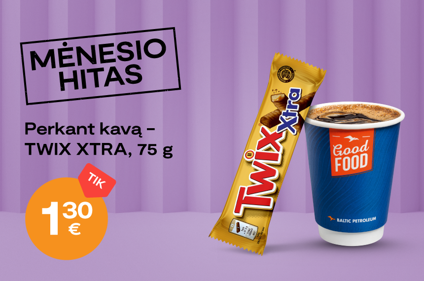 MĖNESIO HITAS! Perkant kavą - Twix Xtra 75 g TIK 1.30 Eur
